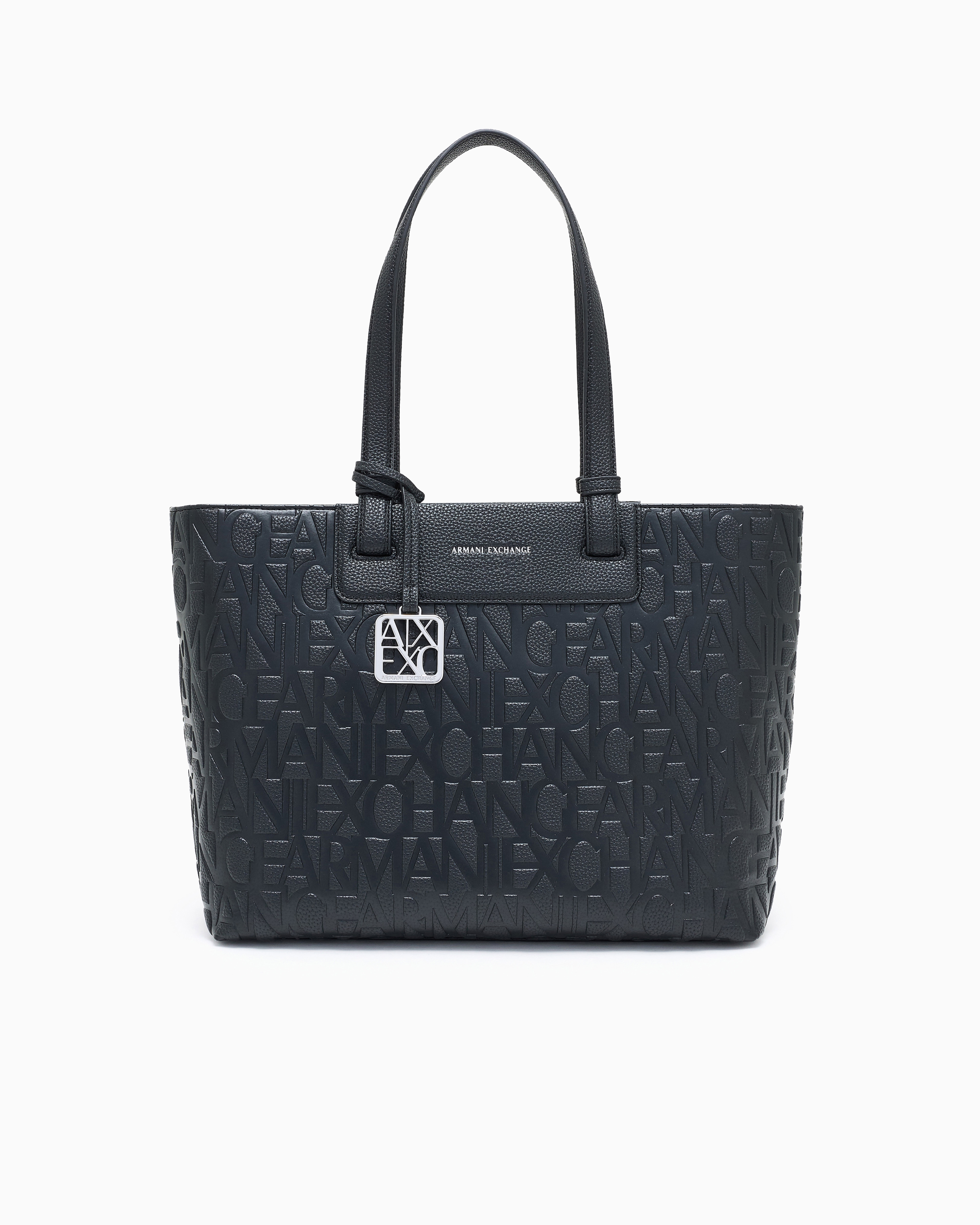 Bolso shopping logotipo en relieve y colgante metálico black